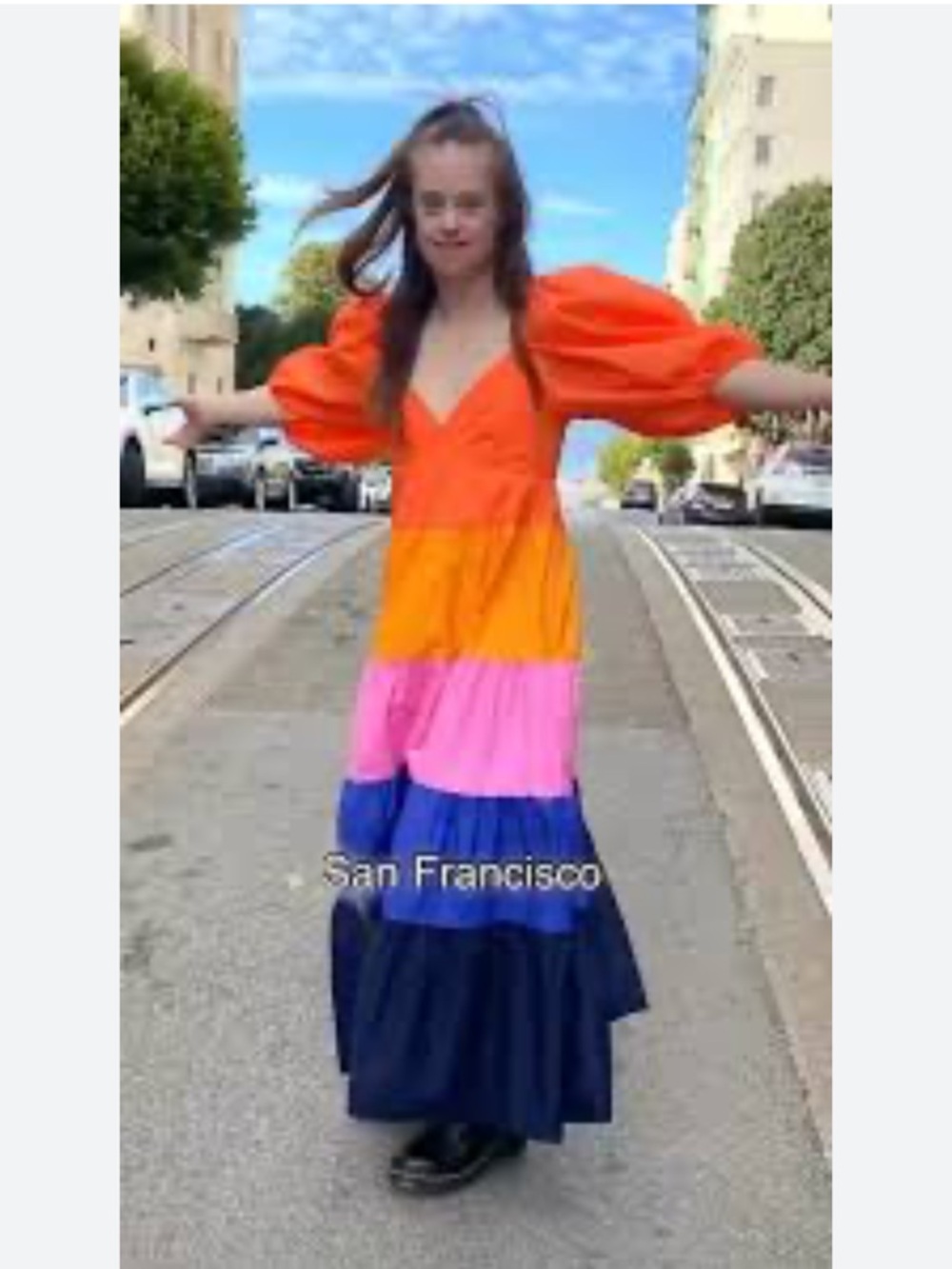 NEW FARM RIO Cotton Tiered RufflePuff Sleeves Colorblock Maxi Dress, Medium - Picture 7 of 16